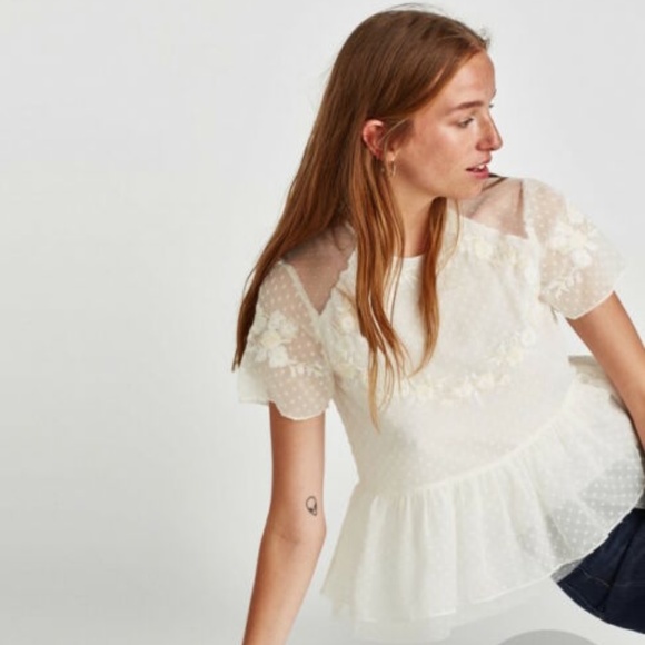Zara Tops - NWT Zara Size L Cream Embroidered Top